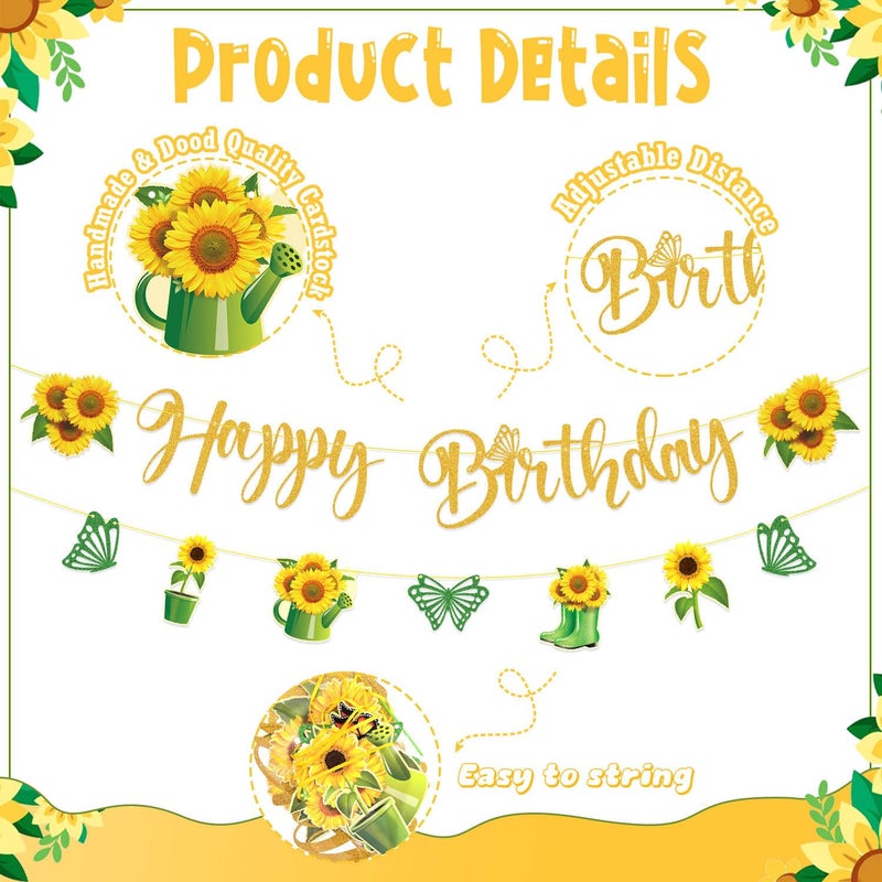 JCOOS Sunflower Party Decorations - Sunflower Birthday Party Decorations Include Balloons Banner Cake Toppers Stickers Sunflower Birthday Decorations for Women and Girls - Image 2